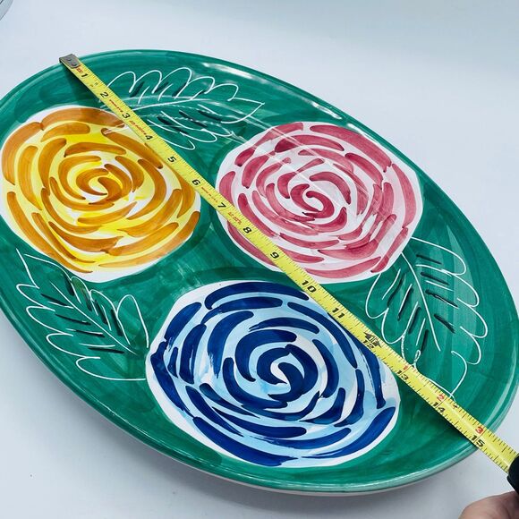 15" Oval Floral Swirls Design Platter Hand Painted Exclusively Pier One 1  ITALY - Picture 4 of 7